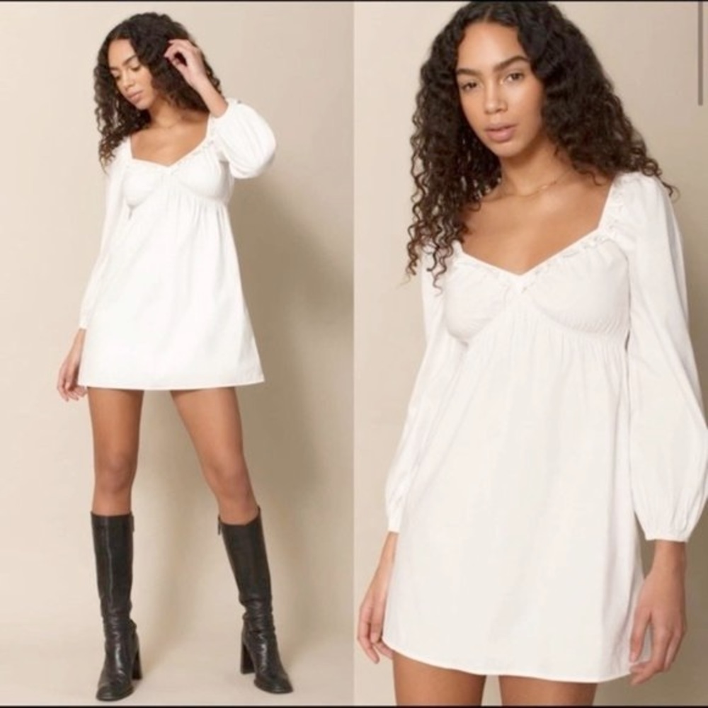 Reformation Vic Long Sleeve Ruffle Poplin Minidress